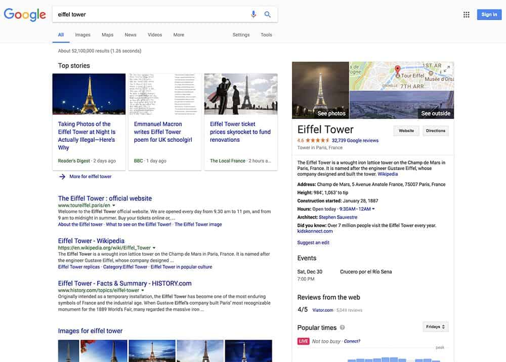 Search in Google for "Eiffel Tower".