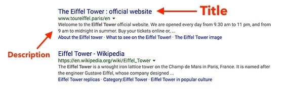 Search for "Eiffel Tower" with title and description.