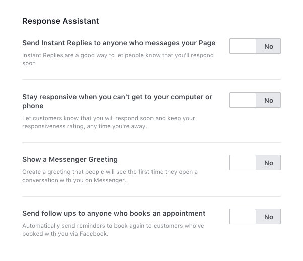 Response assistant section for Facebook Messaging.