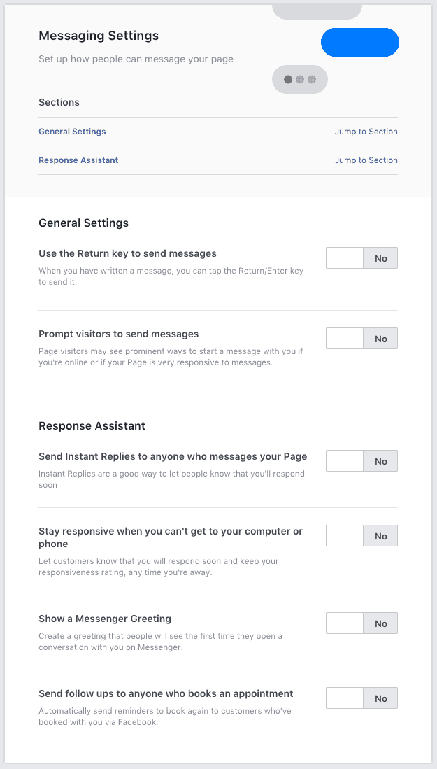 Overview of Facebook Messaging settings.