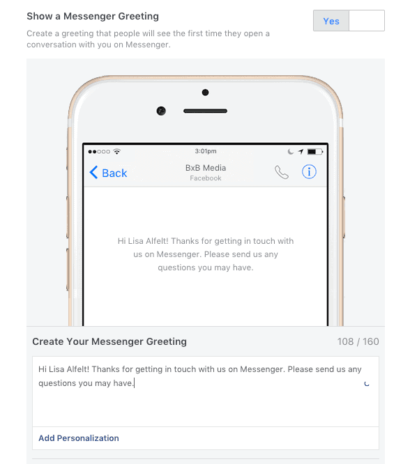 Customize your Facebook Messenger greeting.