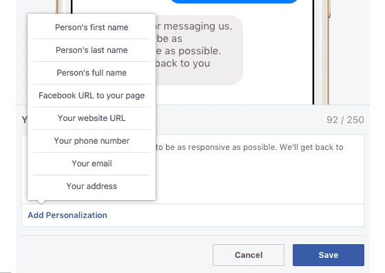 Personalization in Facebook Messaging settings.