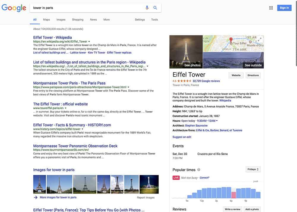 Google Search for "Tower in Paris".